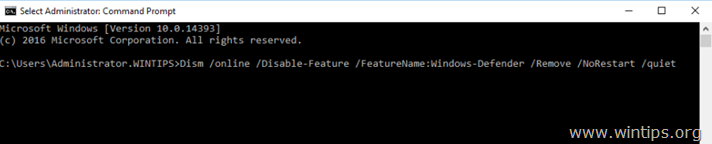 Távolítsa el a Windows Defender Server 2016 - DISM parancsot