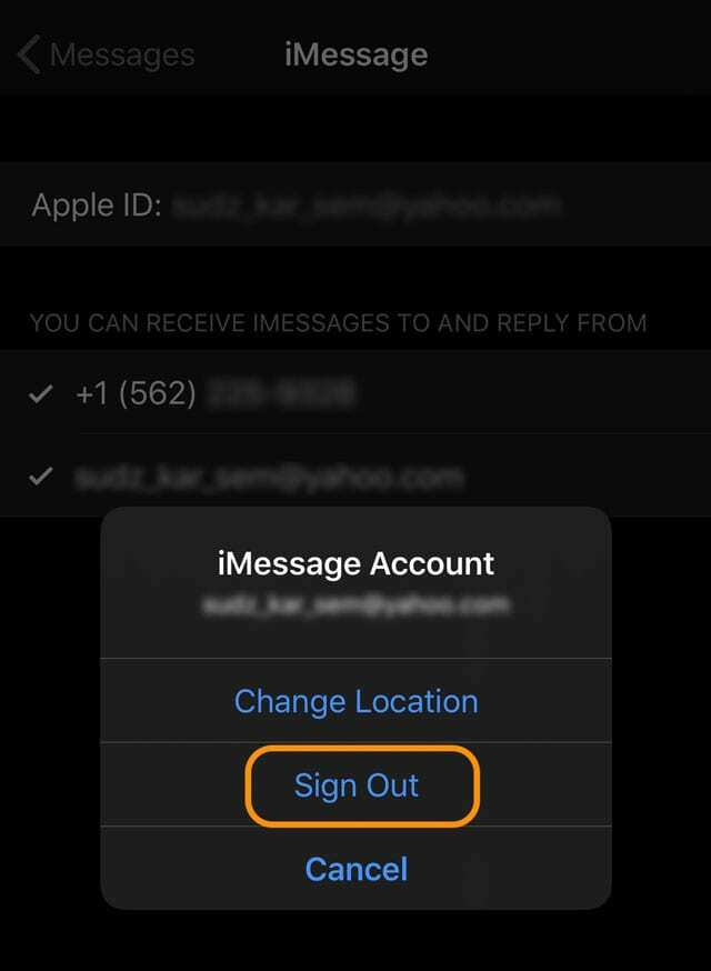 atsijunkite nuo „Apple ID“ naudodami „iMessage“ naudodami „iOS 13“.