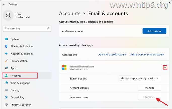 Verwijder Microsoft-account Windows 11