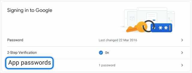 Schaltfläche " App-spezifische Passwörter" in der Google-Kontosicherheit