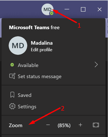 palielināt Microsoft Teams lietotnes fonta displeja lielumu