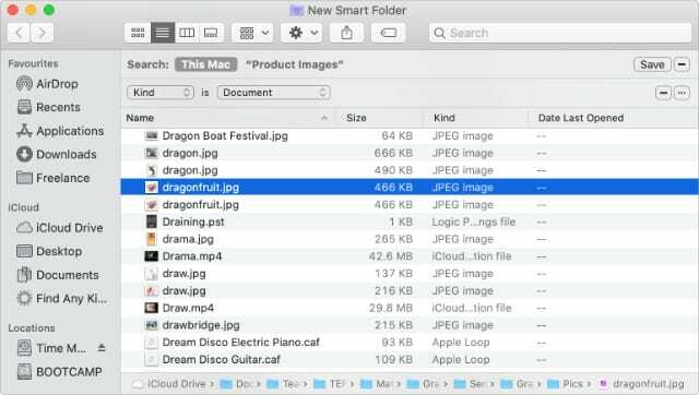 Finder Smart Folder zvýrazňující duplicitní obrázky JPEG