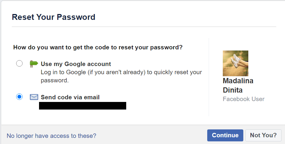 reimpostare l'account di recupero della password di Facebook