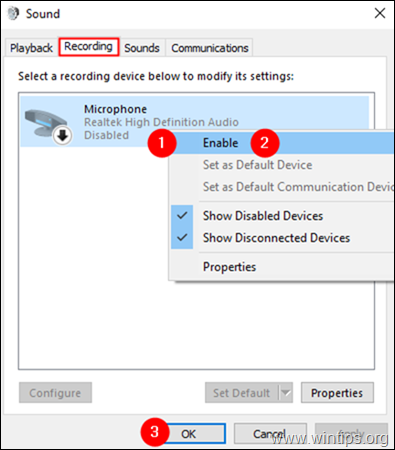 abilita dispositivo microfono