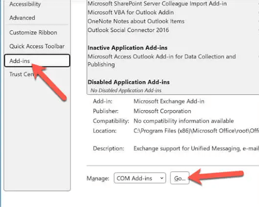 panel Add-in, lalu klik tombol Mulai