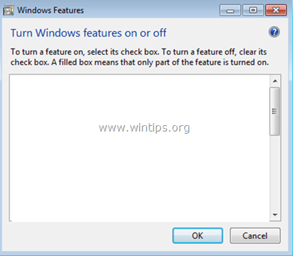 Zoznam funkcií systému Windows je prázdny alebo prázdny