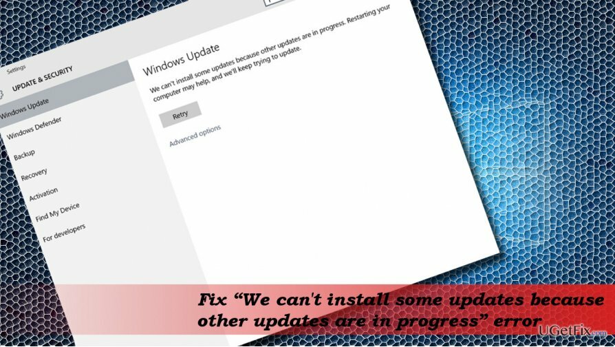printscreen لخطأ " لا يمكننا تثبيت بعض التحديثات لأن تحديثات أخرى قيد التقدم"