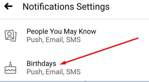 „Facebook“ gimtadienio pranešimų nustatymai