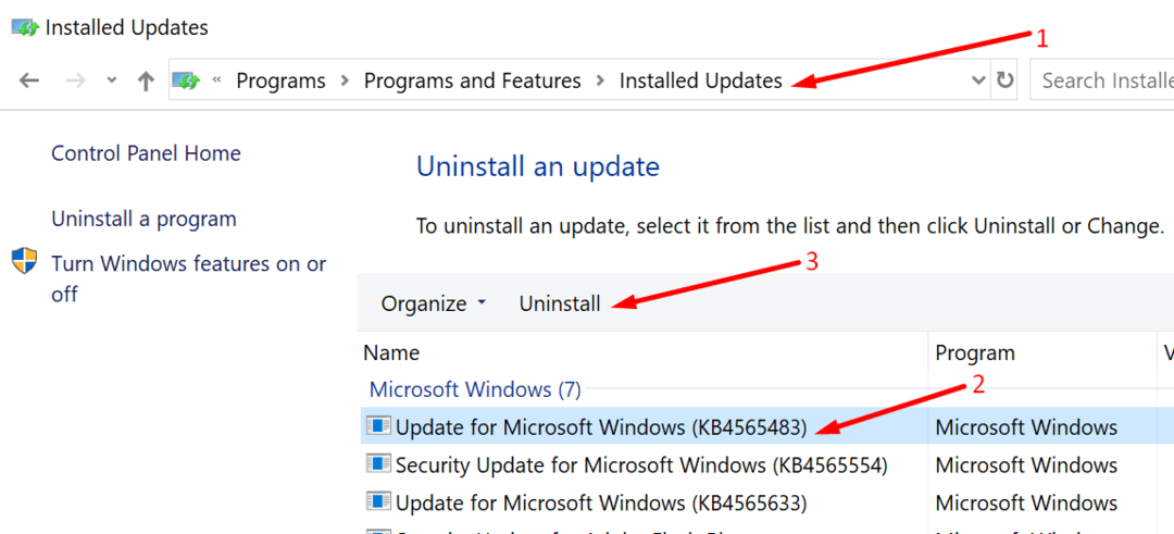 odinstaluj aktualizacje Windows 10