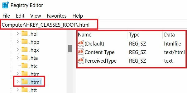 HKEY-CLASSES-ROOT-html- محرر التسجيل