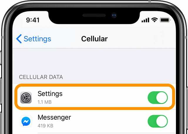 ota mobiilidata käyttöön iPhonen Asetukset-sovelluksessa