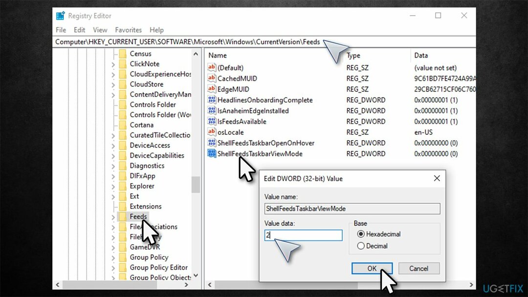 Desative a opção de foco por meio do registro