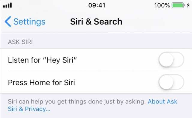 Siri პარამეტრები გამორთულია.