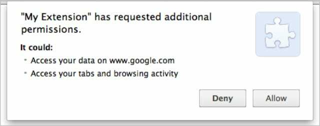 Google Chrome एक्सटेंशन अनुमति मांग रहा है