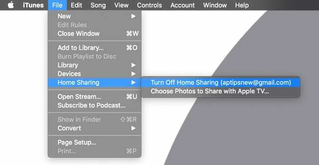 iDezactivați Tunes Home Sharing