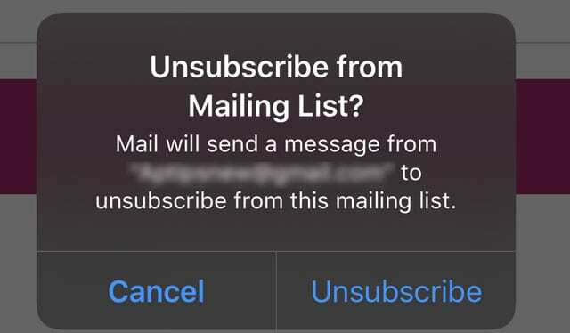 Bestätigen Sie, dass Sie sich von der E-Mail-Mailingliste abmelden möchten