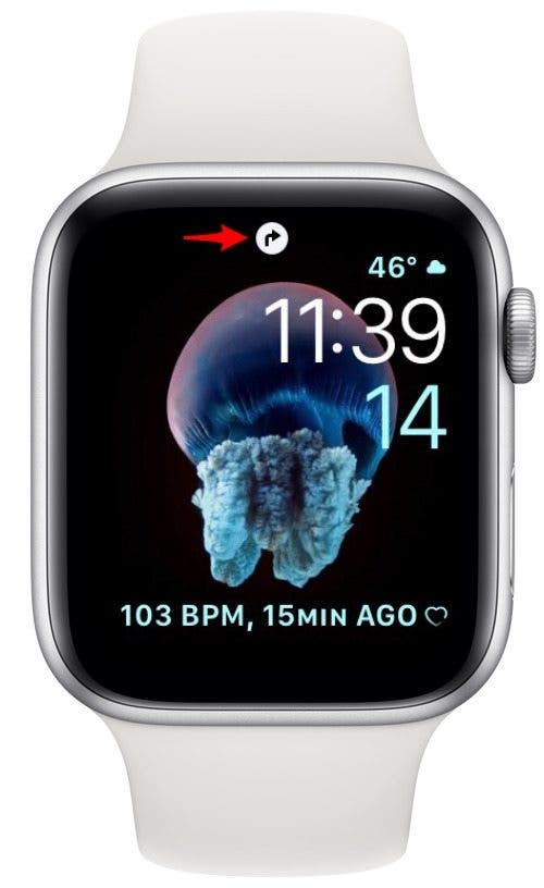 otočte ikonu šípky doprava na Apple Watch