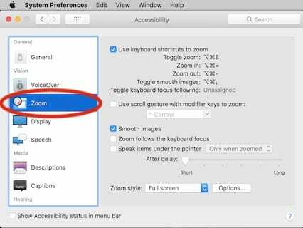 Αύξηση του μεγέθους της γραμματοσειράς στο MacBook μέσω της λειτουργίας ζουμ