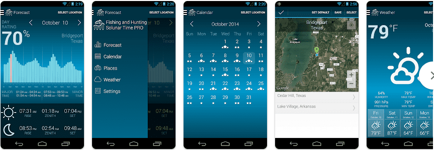 Риболов и лов у Солунарном времену најбоље апликације за риболов за Андроид