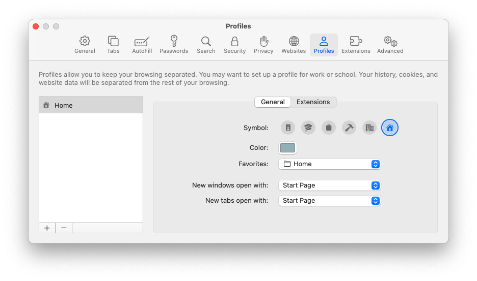Profilu izmantošana pārlūkprogrammā Safari operētājsistēmā macOS Sonoma — 5