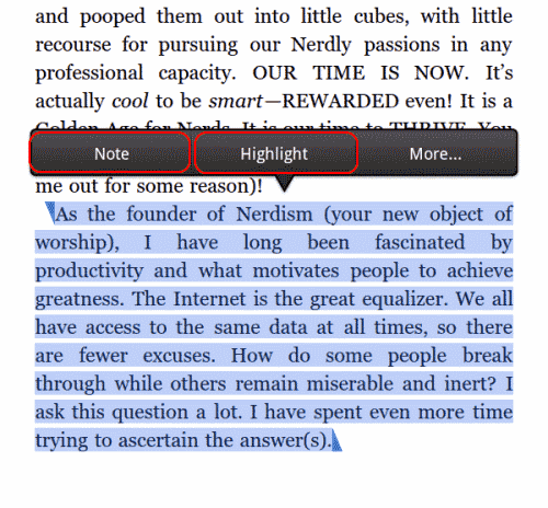 Možnosti Kindle Fire Note a Highlight