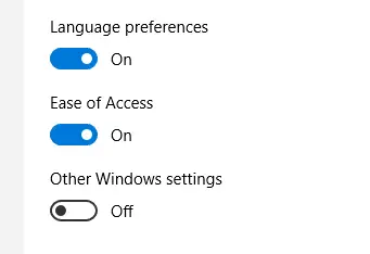 sincronizar outras configurações do Windows