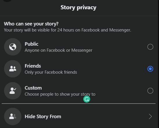 Nastavení soukromí Facebook Story