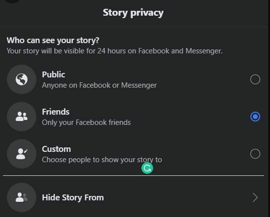 Impostazione della Privacy Storia di Facebook