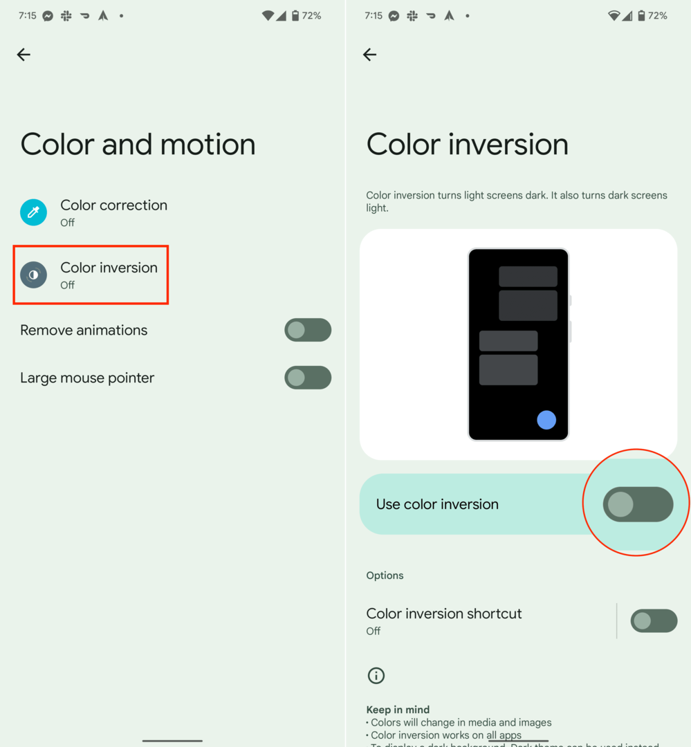 Comment inverser les couleurs sur Android Google Pixel - 3