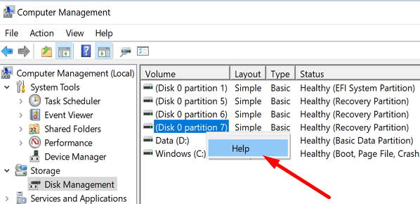 Hilfe-Option-Festplattenpartition