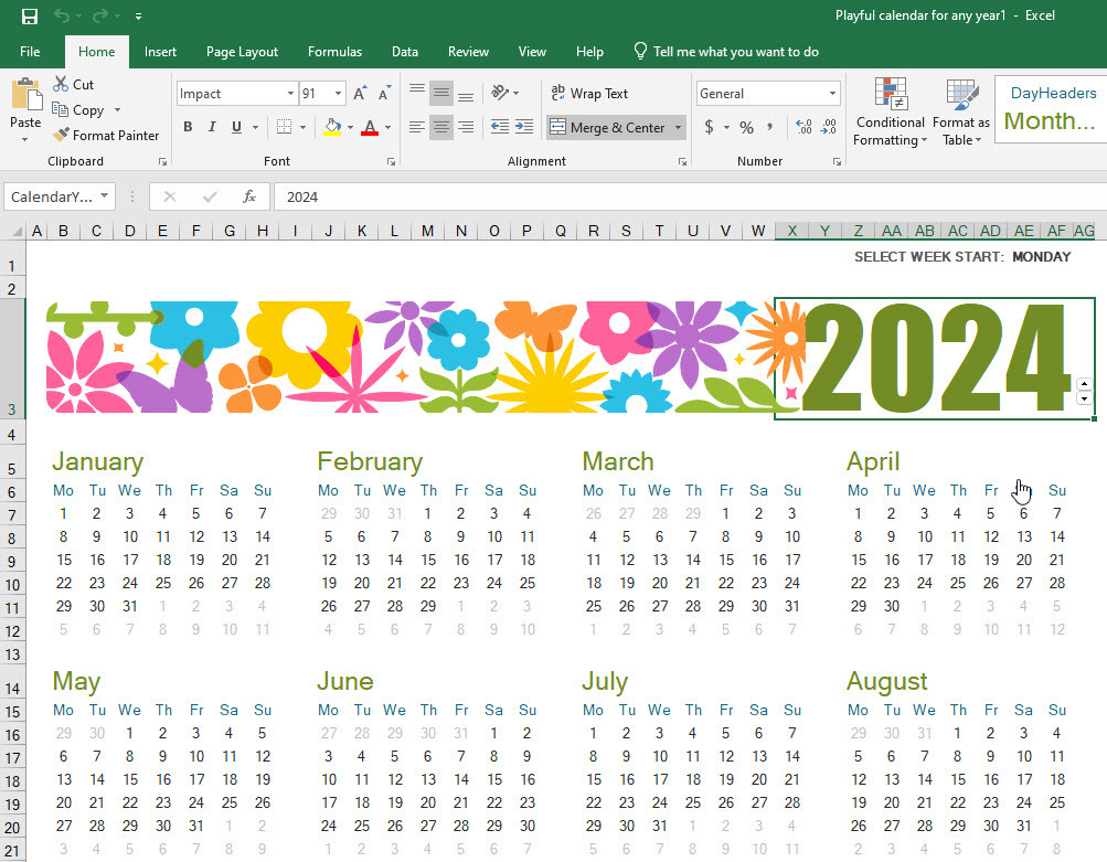 Създаване на календар в Excel