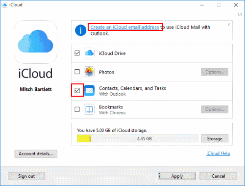 Zkontrolujte Outlook iCloud Windows