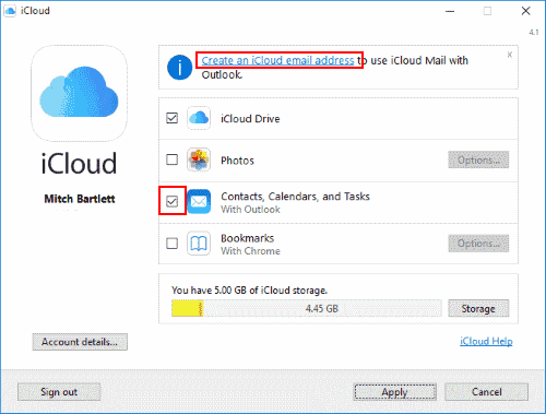 ตรวจสอบ Outlook iCloud Windows