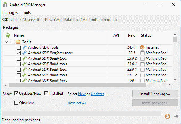 Installer les outils de la plate-forme Android