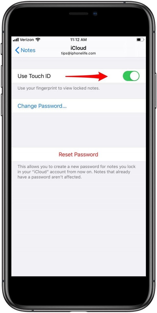 gebruik touch id voor notities app