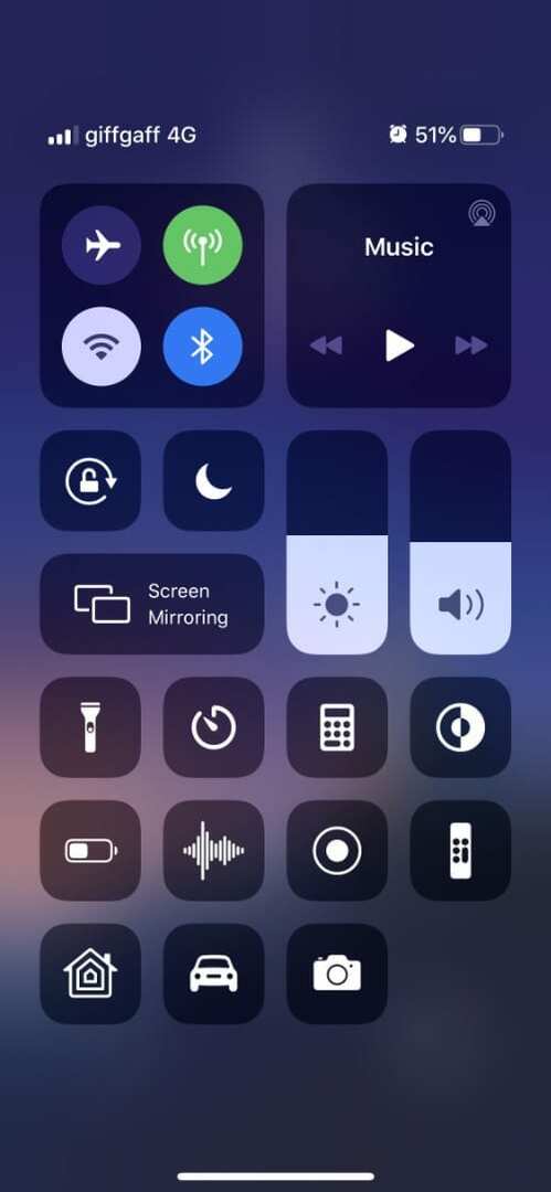 Control Center na iPhone