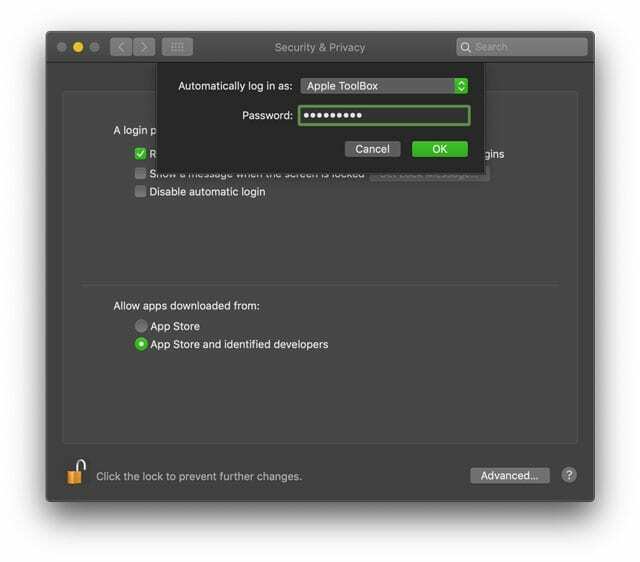 αυτόματη σύνδεση σε Mac αλλάζοντας τις προτιμήσεις ασφαλείας