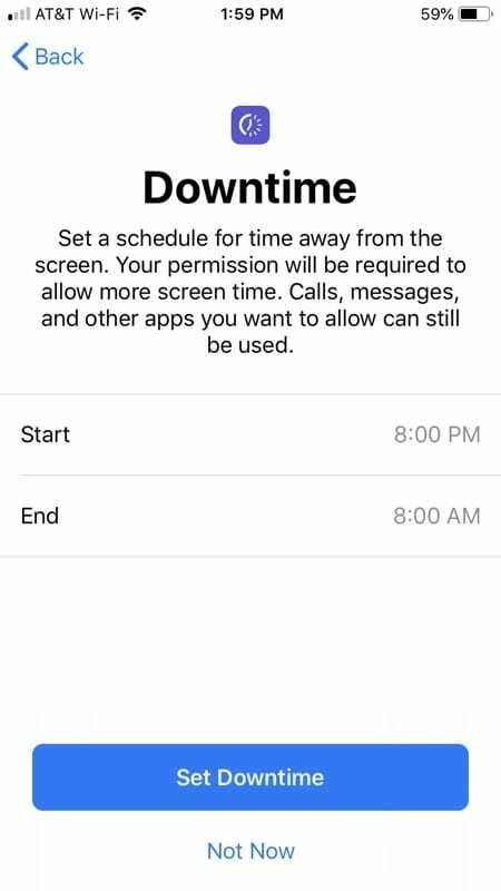 स्क्रीन टाइम डाउनटाइम सेट करें