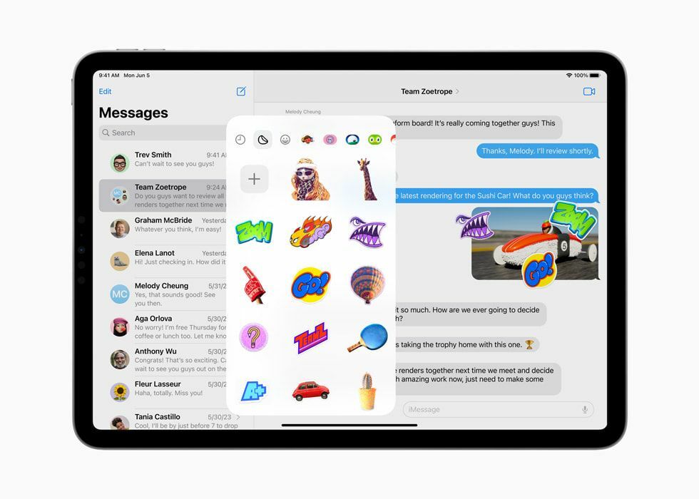 Autocollants dynamiques dans Messages dans iPadOS 17