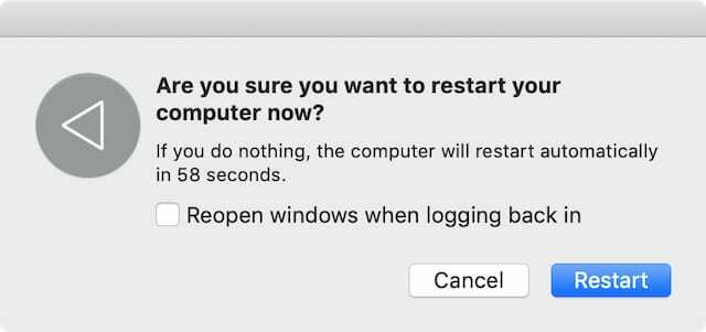 Restartējiet Mac logu