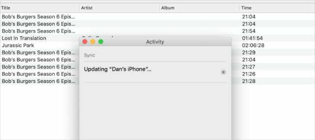 Uppdaterar aktivitetsfönstret för iPhone från Apple TV-appen på macOS Catalina