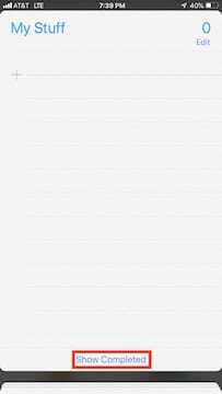 Vis fullført i påminnelser på iPhone.