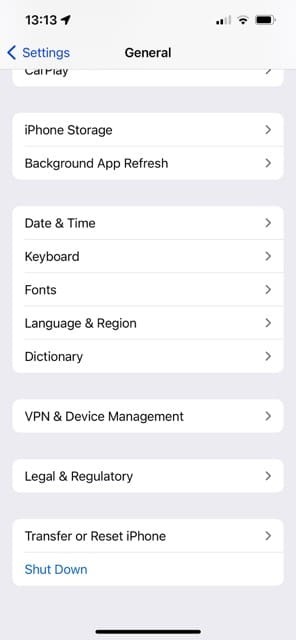 iOS 17 iPhone-screenshot overbrengen of resetten