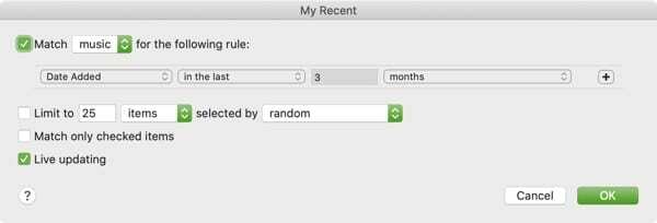 Smart Playlist Nedávno pridané Music-Mac
