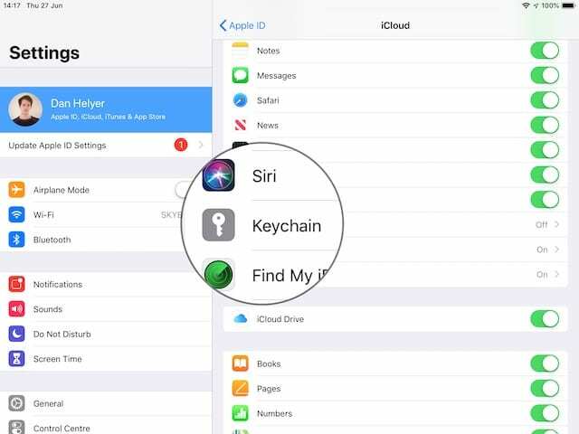 Nøkkelringalternativ i iCloud-innstillingene på iPhone eller iPad