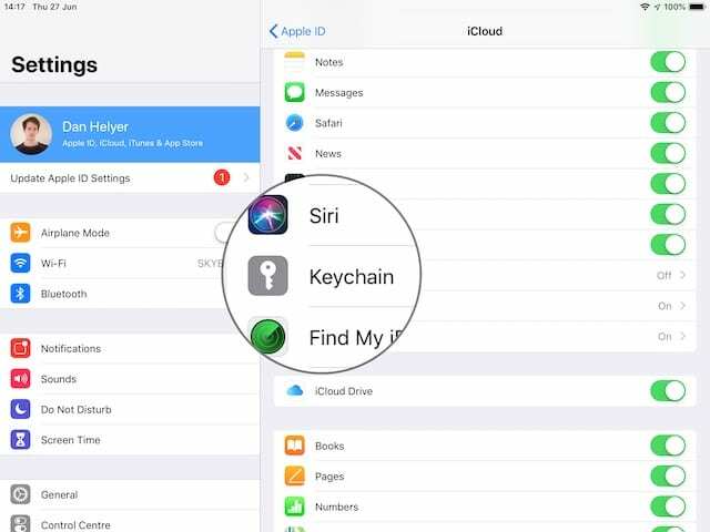 Atslēgu piekariņa opcija iPhone vai iPad iCloud iestatījumos