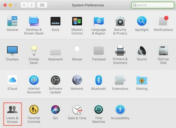 Mac System Preferences ผู้ใช้และกลุ่ม