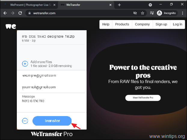 Μεταφορά αρχείων WeTransfer