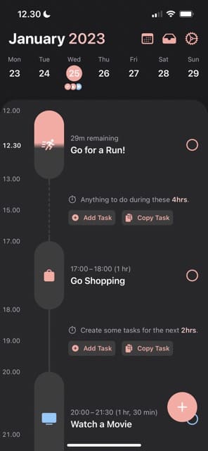 Screenshot van een dagelijkse lay-out in de Structured-app
