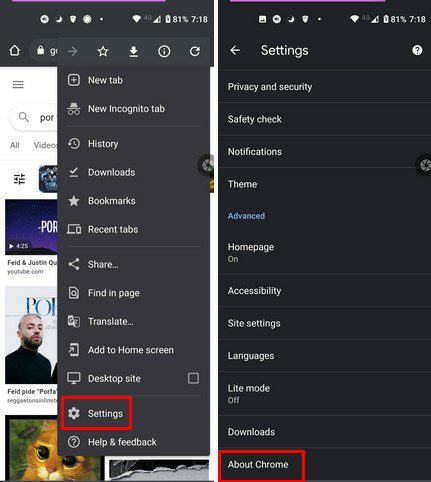 Chrome-indstillinger Android